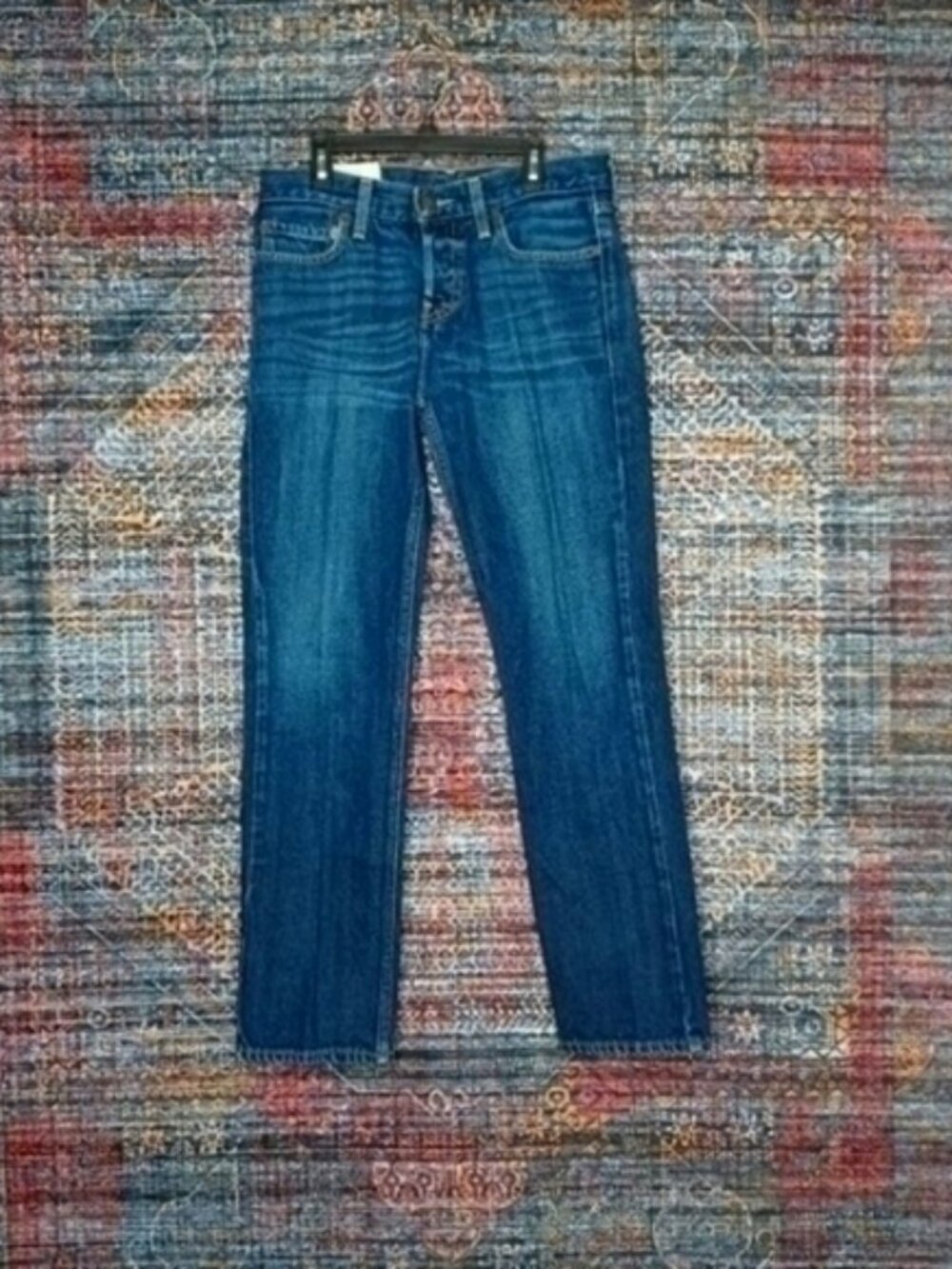 Hollister mens dark distressed slim straight buttonfly jeans 29x30 EUC